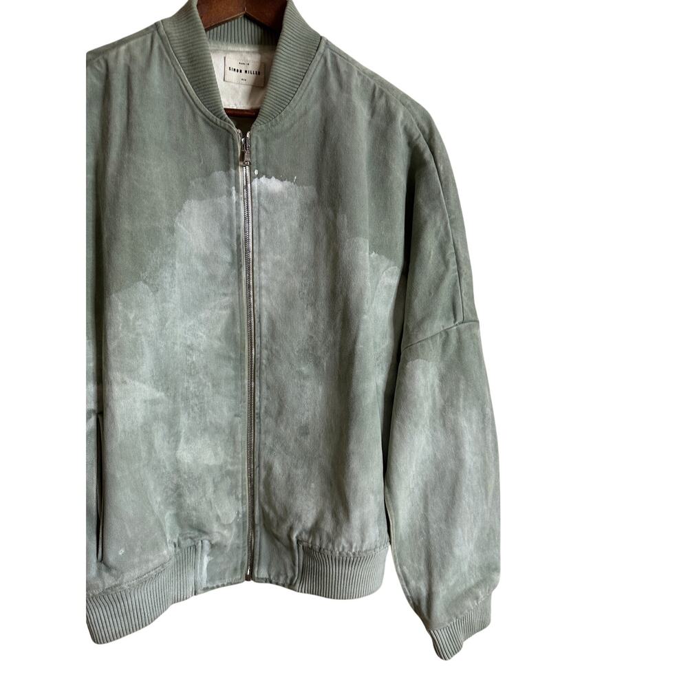Simon Miller Stone Washed Sage Green Bomber Denim Jacket Mens Medium - Picture 10 of 13